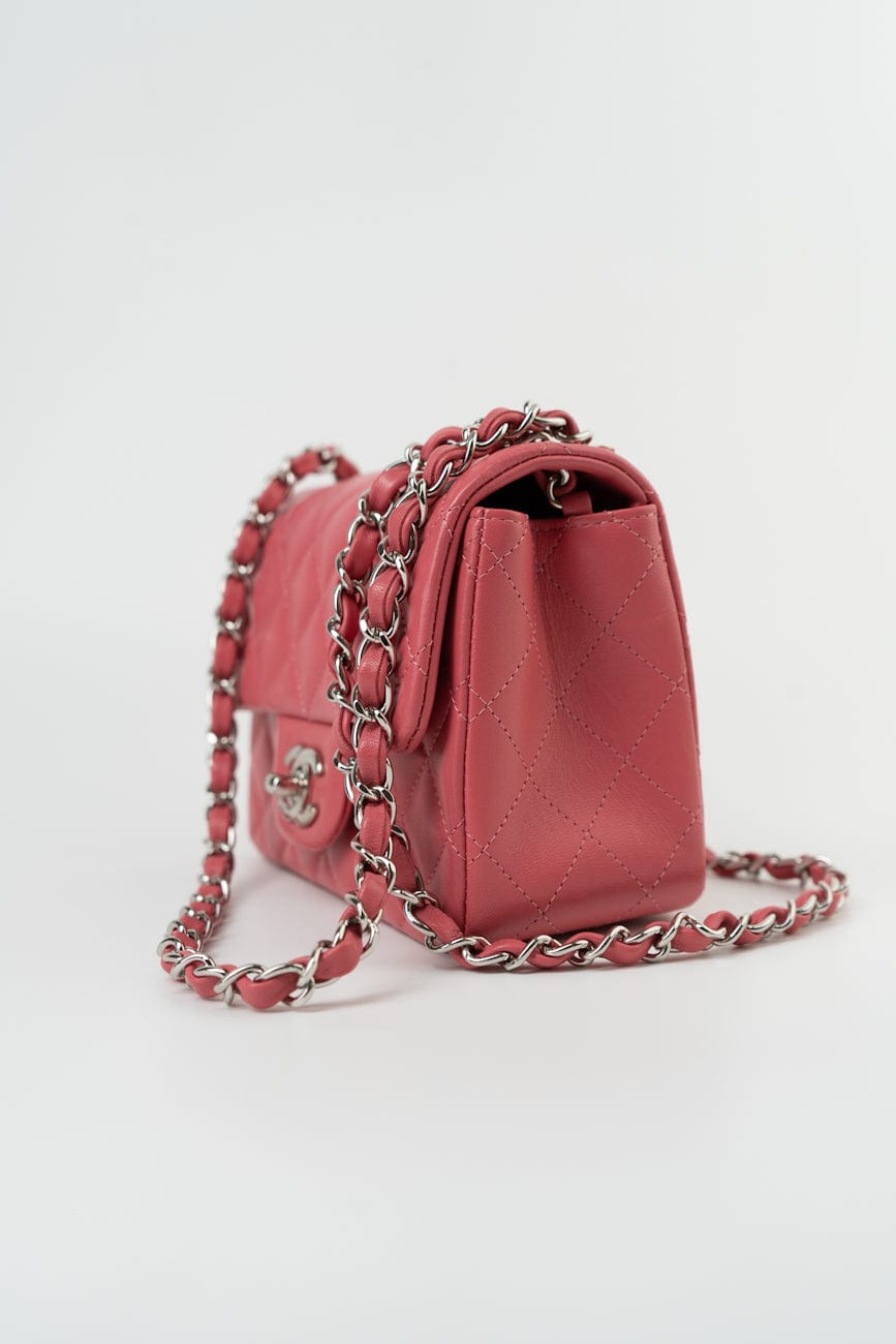 Mini Square Pink Lambskin Quilted Flap SHW
