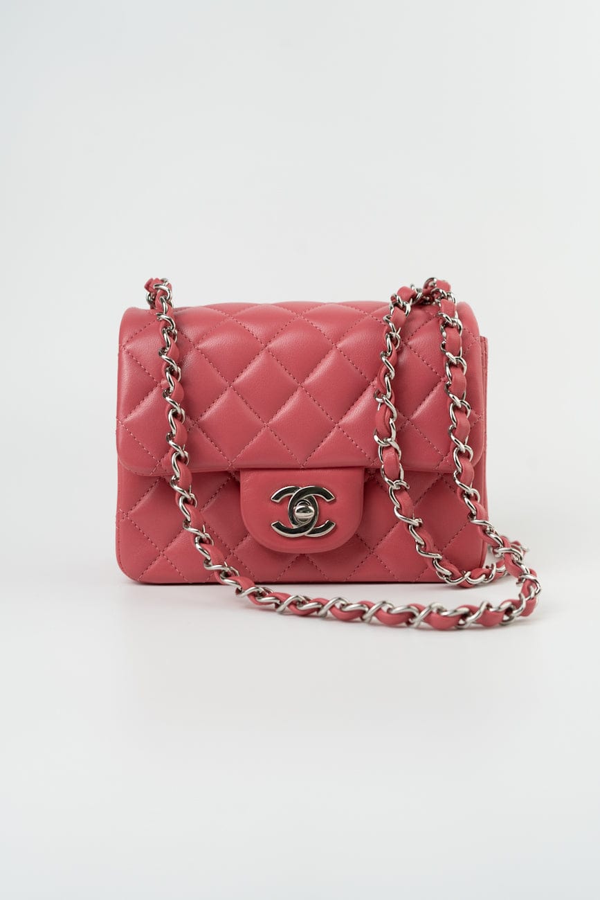 Mini Square Pink Lambskin Quilted Flap SHW