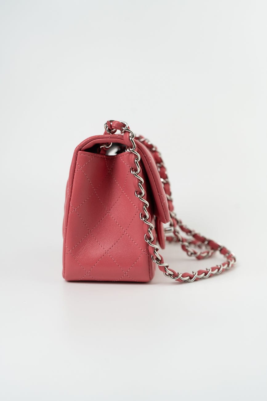 Mini Square Pink Lambskin Quilted Flap SHW