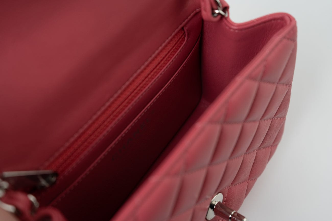 Mini Square Pink Lambskin Quilted Flap SHW