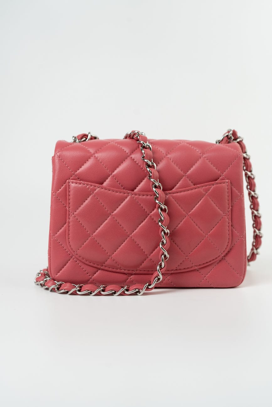 Mini Square Pink Lambskin Quilted Flap SHW