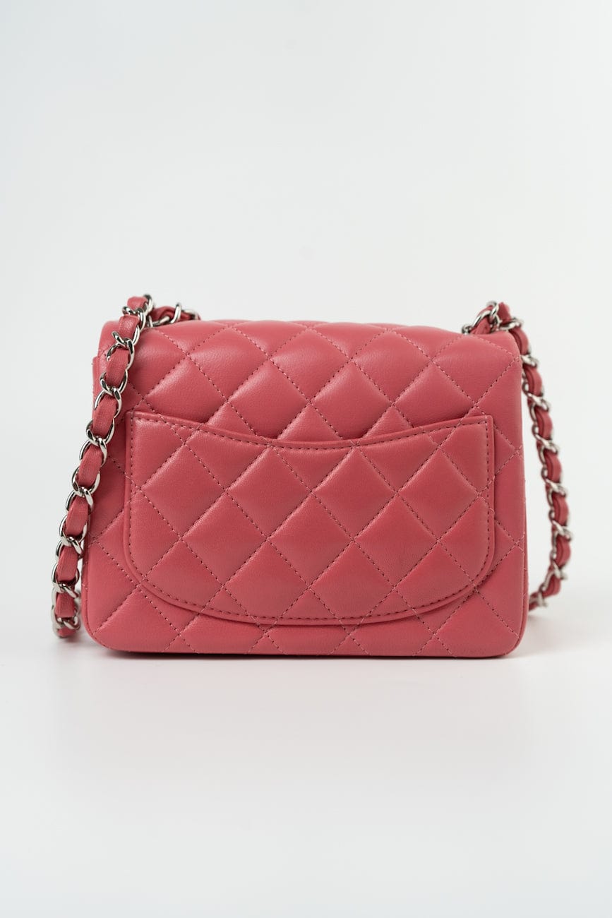 Mini Square Pink Lambskin Quilted Flap SHW