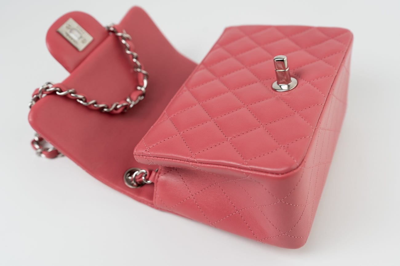 Mini Square Pink Lambskin Quilted Flap SHW