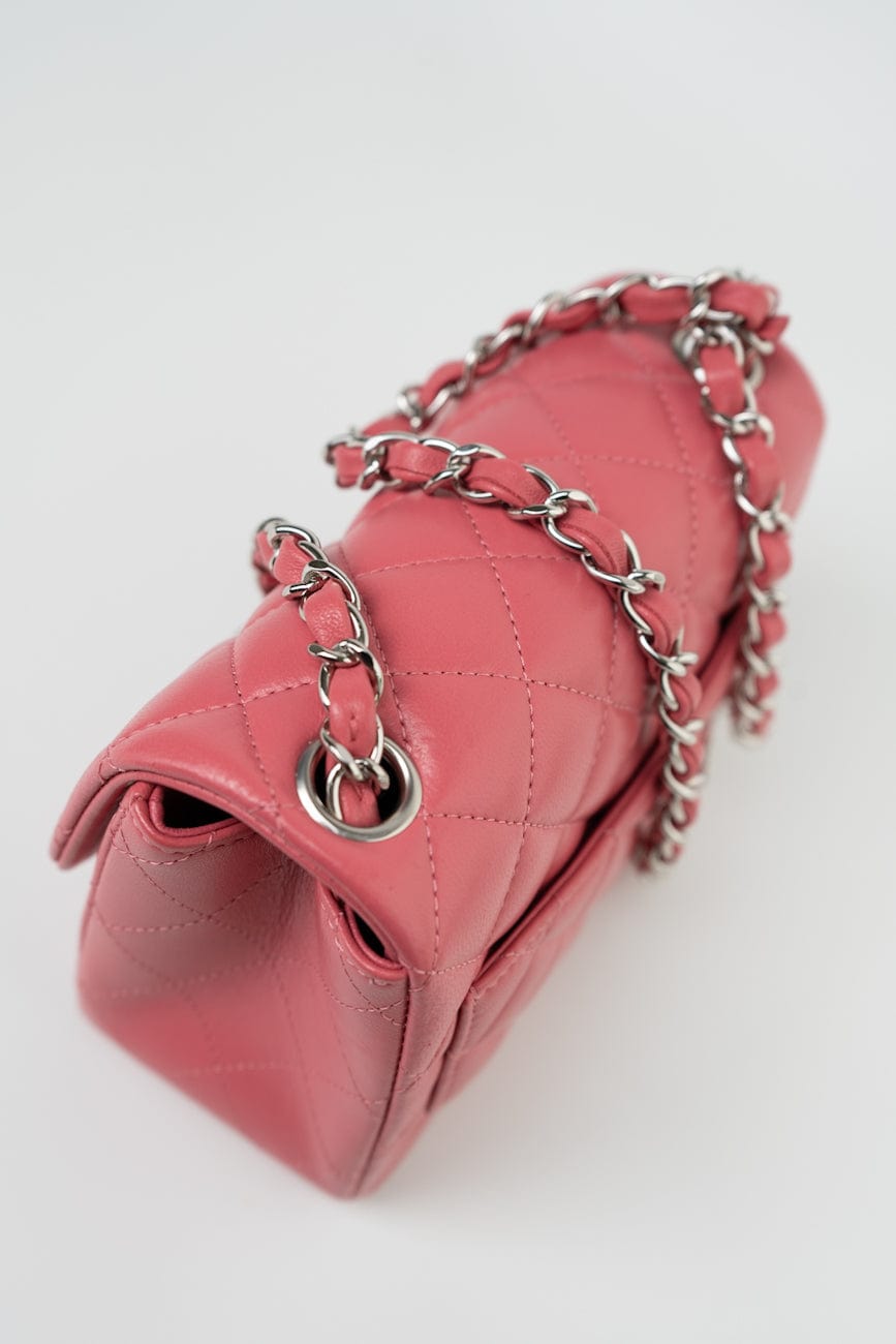 Mini Square Pink Lambskin Quilted Flap SHW