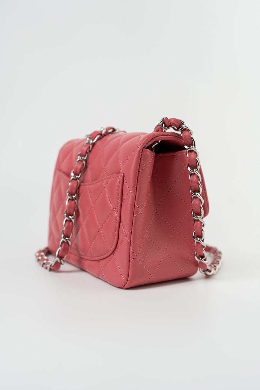Mini Square Pink Lambskin Quilted Flap SHW