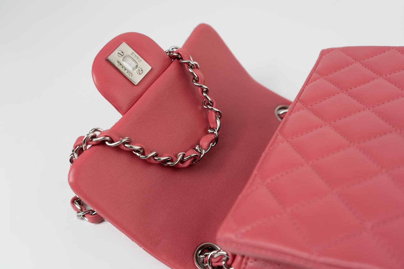 Mini Square Pink Lambskin Quilted Flap SHW