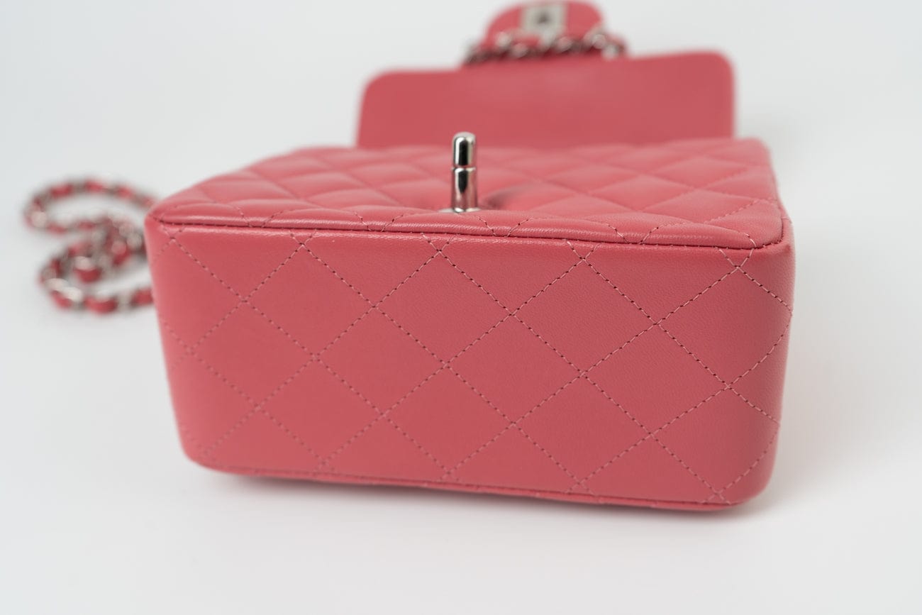 Mini Square Pink Lambskin Quilted Flap SHW