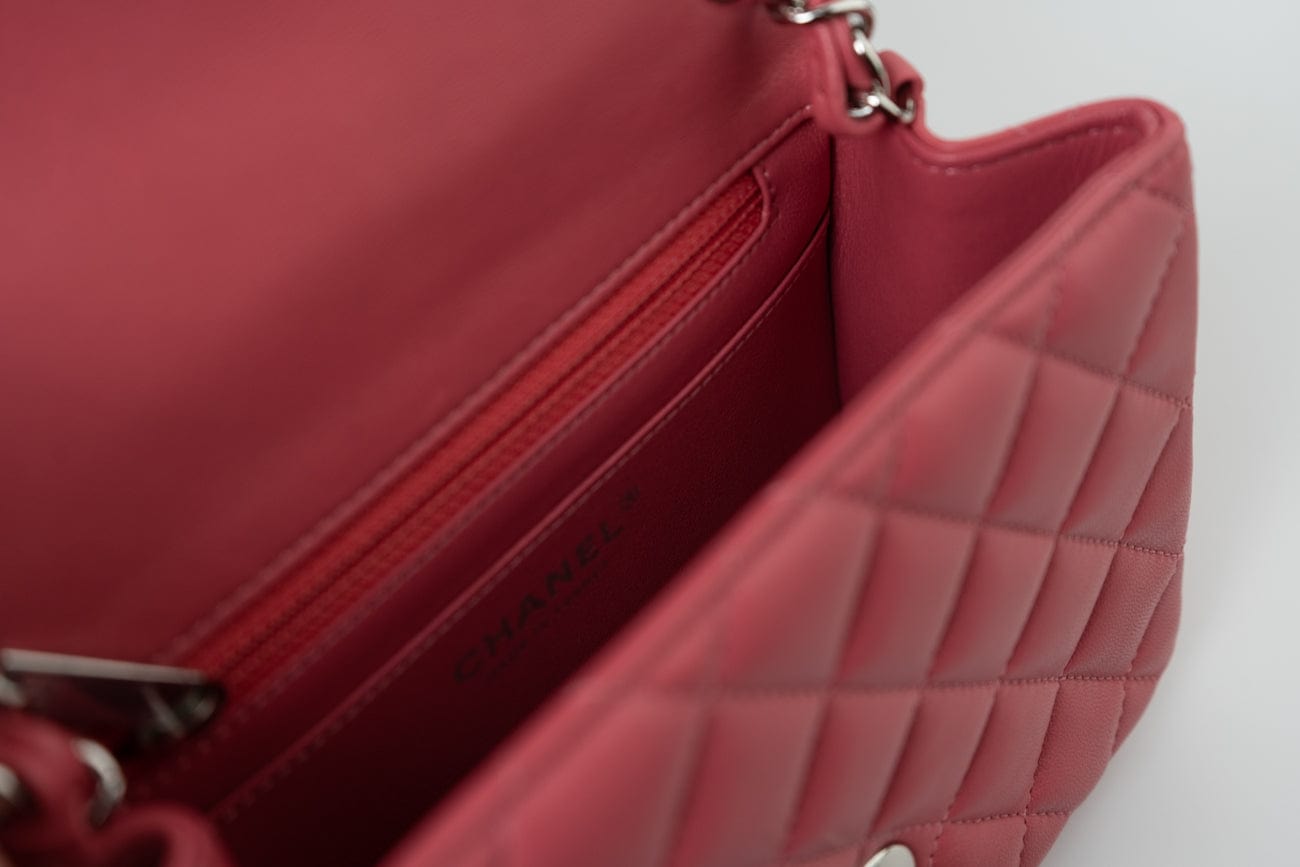 Mini Square Pink Lambskin Quilted Flap SHW