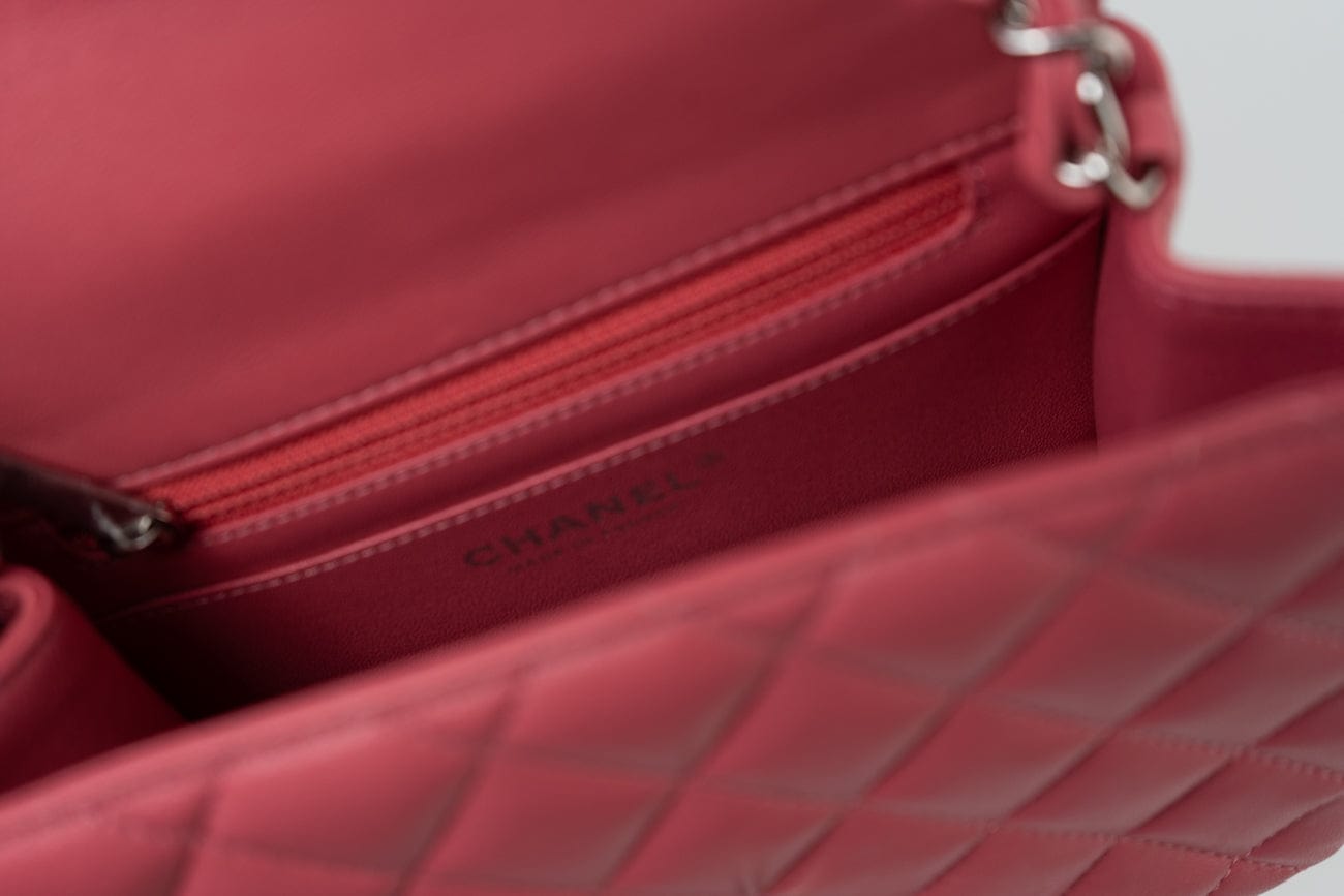 Mini Square Pink Lambskin Quilted Flap SHW