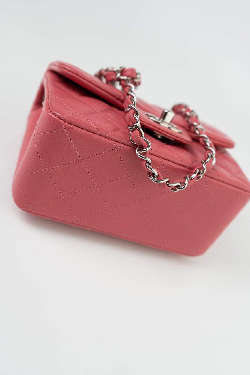 Mini Square Pink Lambskin Quilted Flap SHW