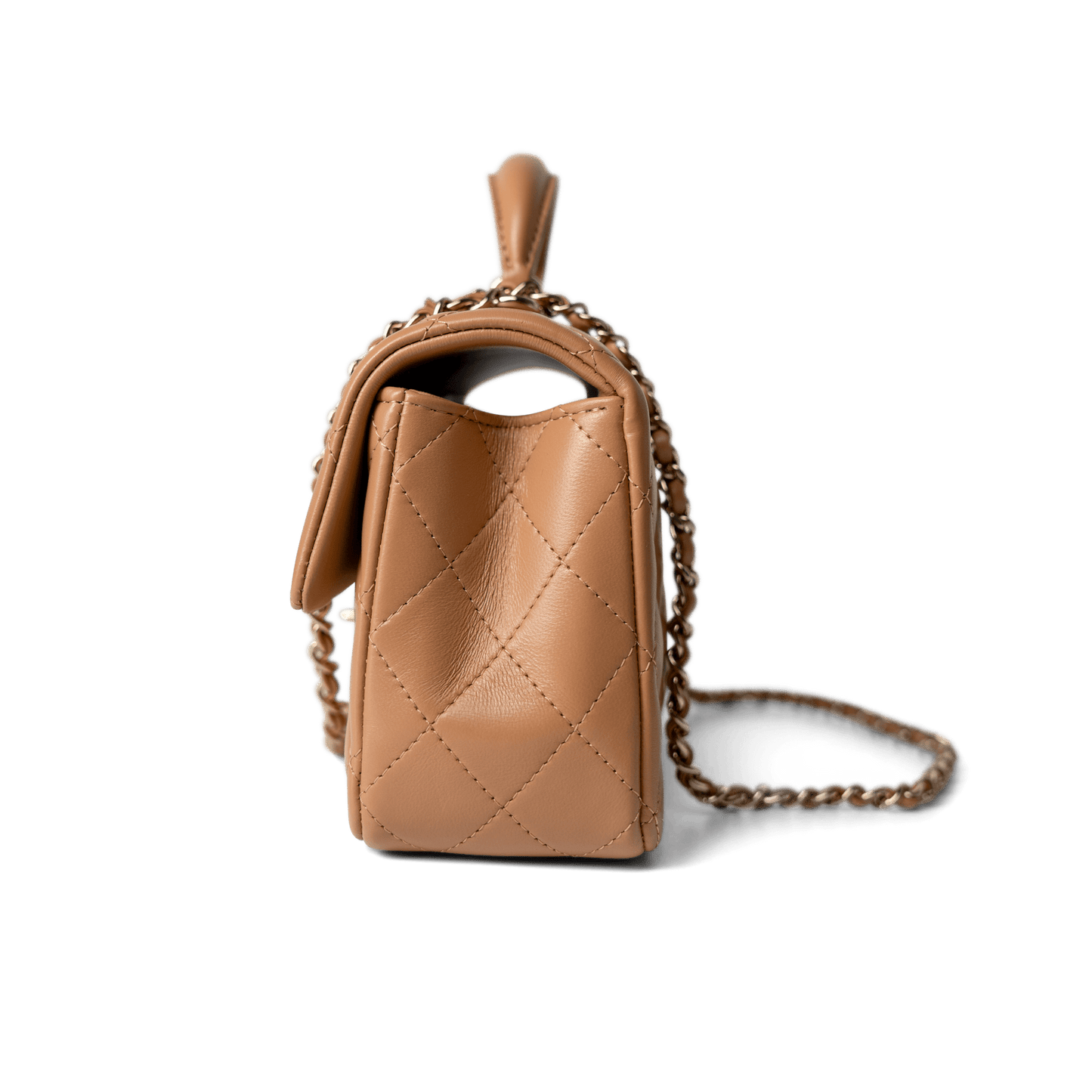 23P Dark Beige Lambskin Quilted Mini Top Handle LGHW