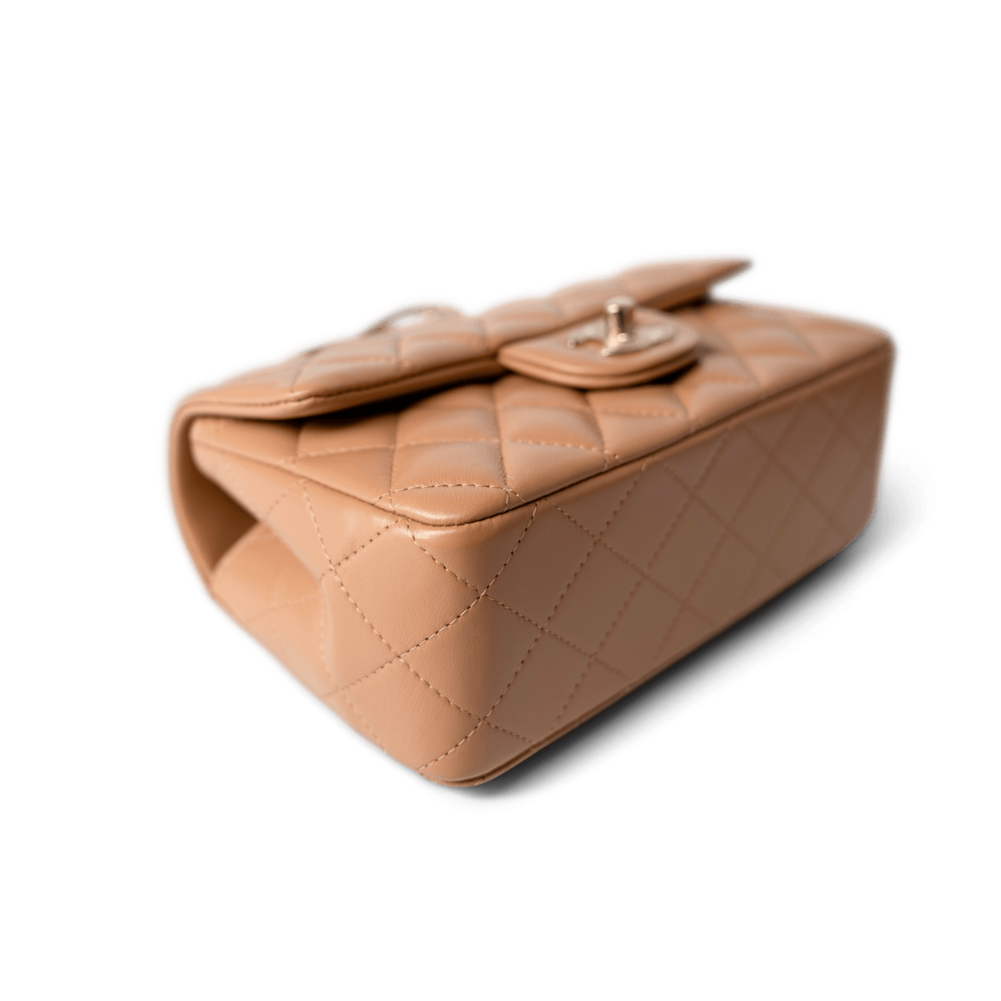 23P Dark Beige Lambskin Quilted Mini Top Handle LGHW