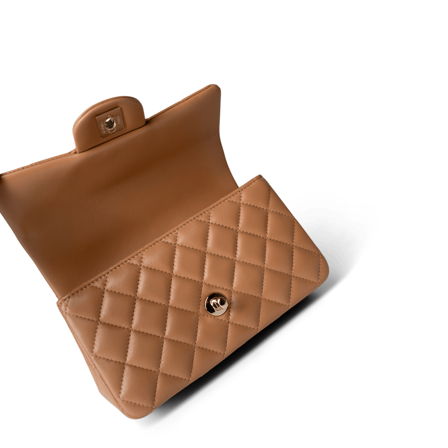 23P Dark Beige Lambskin Quilted Mini Top Handle LGHW