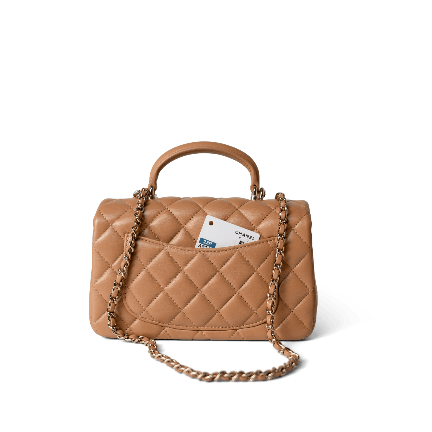 23P Dark Beige Lambskin Quilted Mini Top Handle LGHW