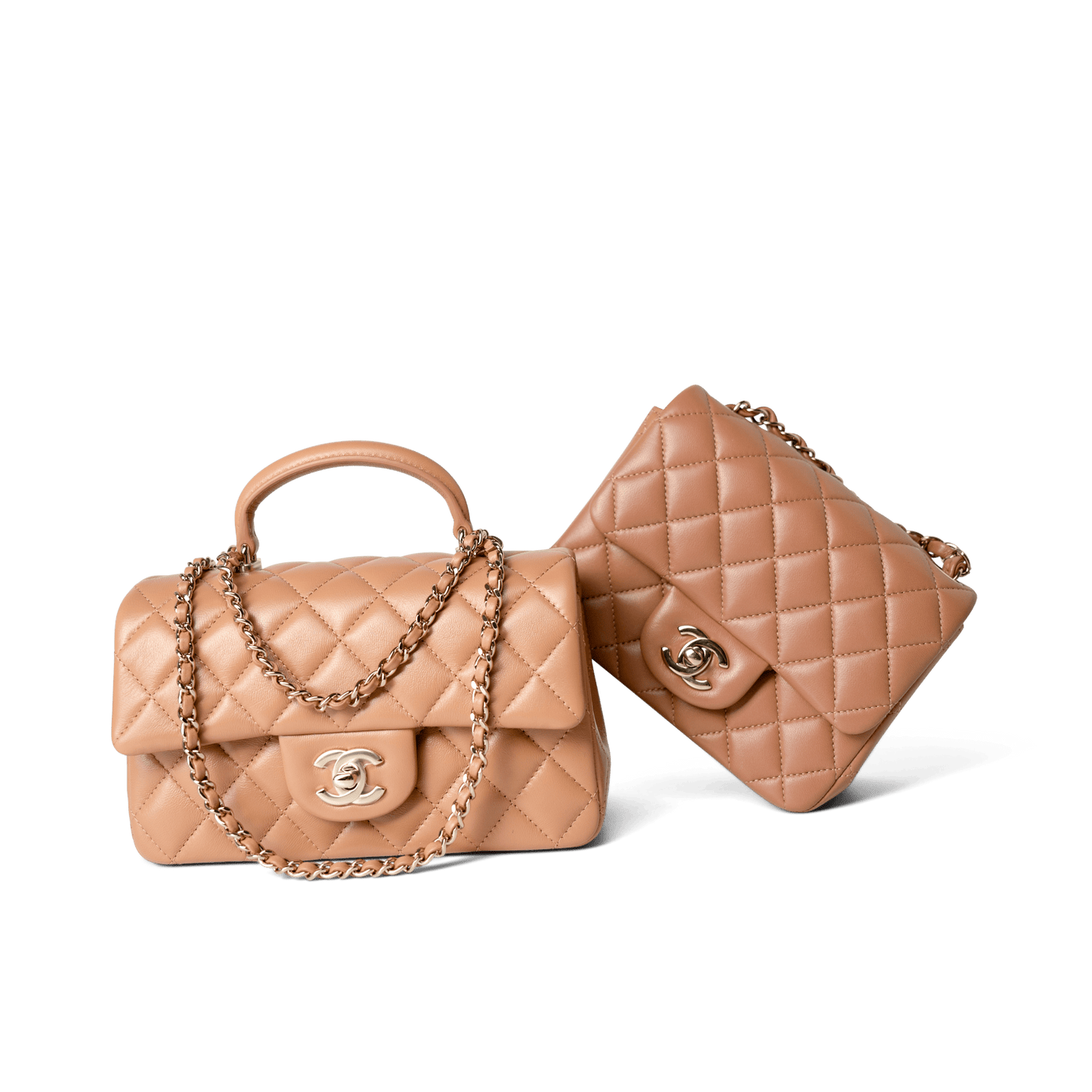 23P Dark Beige Lambskin Quilted Mini Top Handle LGHW