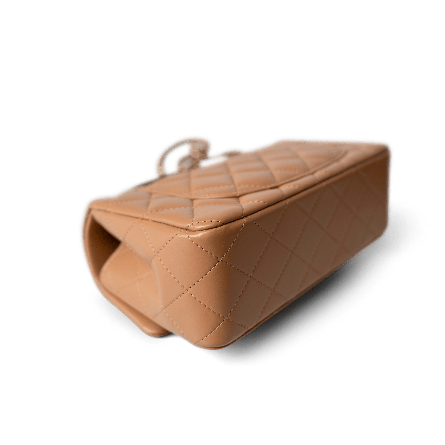 23P Dark Beige Lambskin Quilted Mini Top Handle LGHW