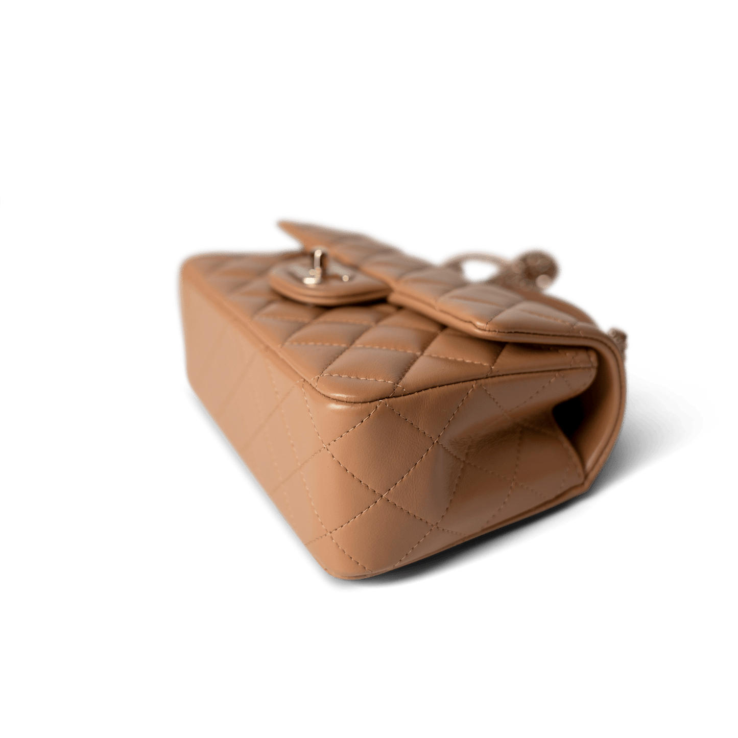 23P Dark Beige Lambskin Quilted Mini Top Handle LGHW