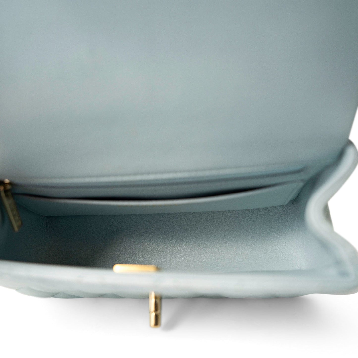 Light Blue Lambskin Quilted Mini Top Handle Light Gold Hardware