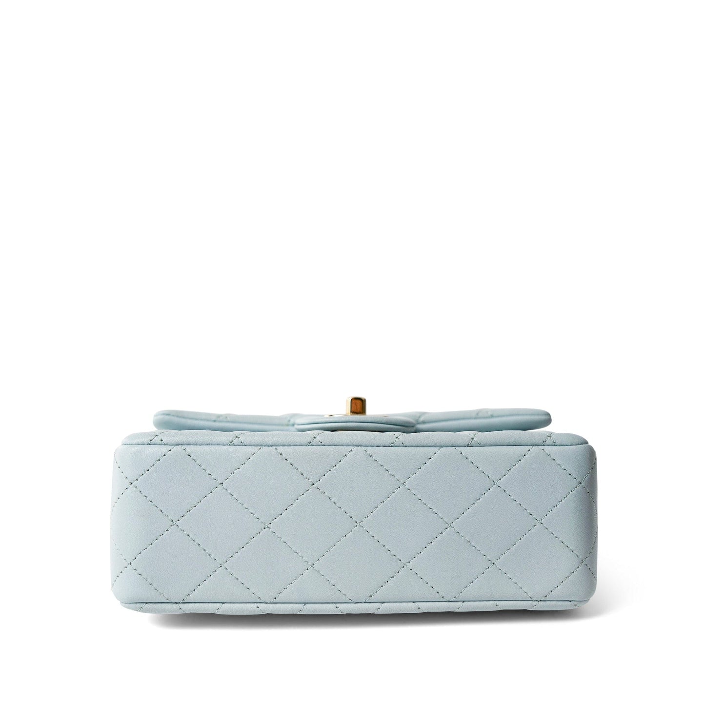 Light Blue Lambskin Quilted Mini Top Handle Light Gold Hardware