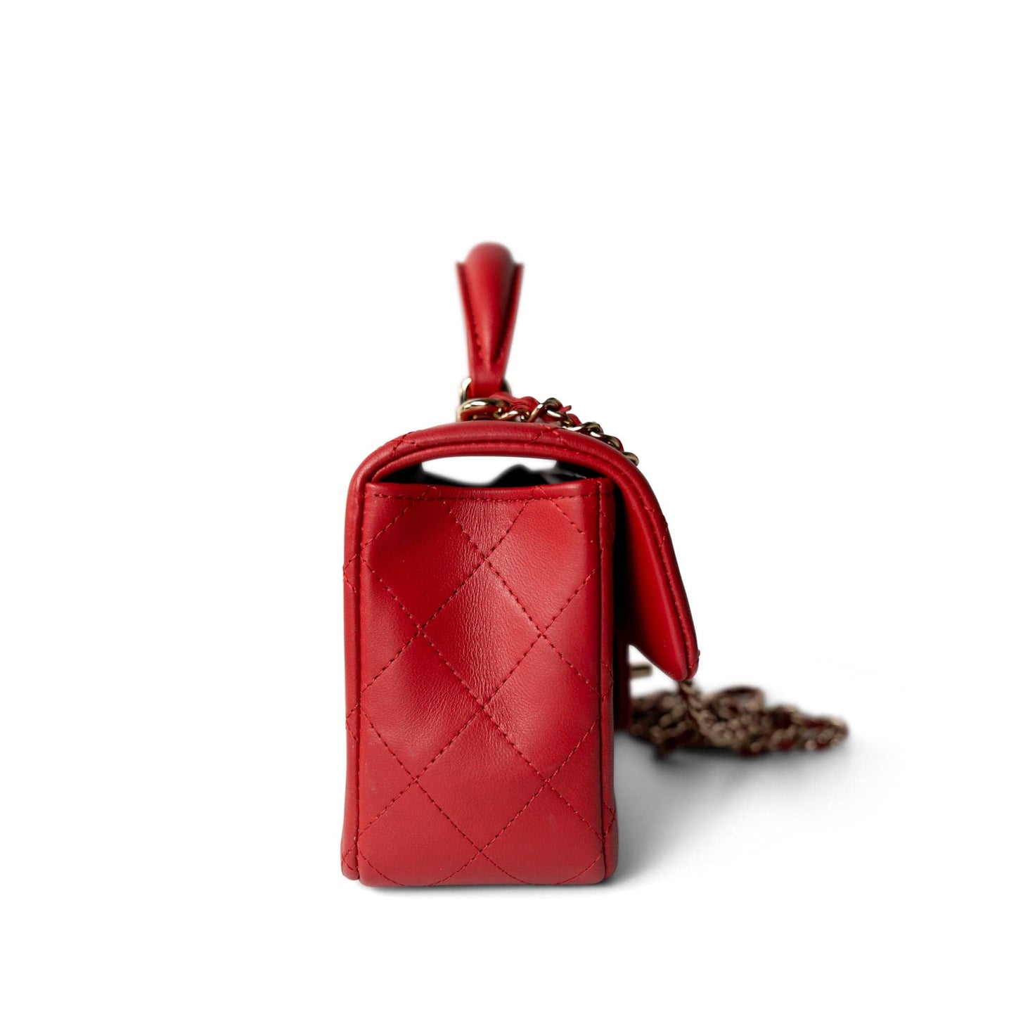 22P Red Lambskin Mini Top Handle Light Gold Hardware