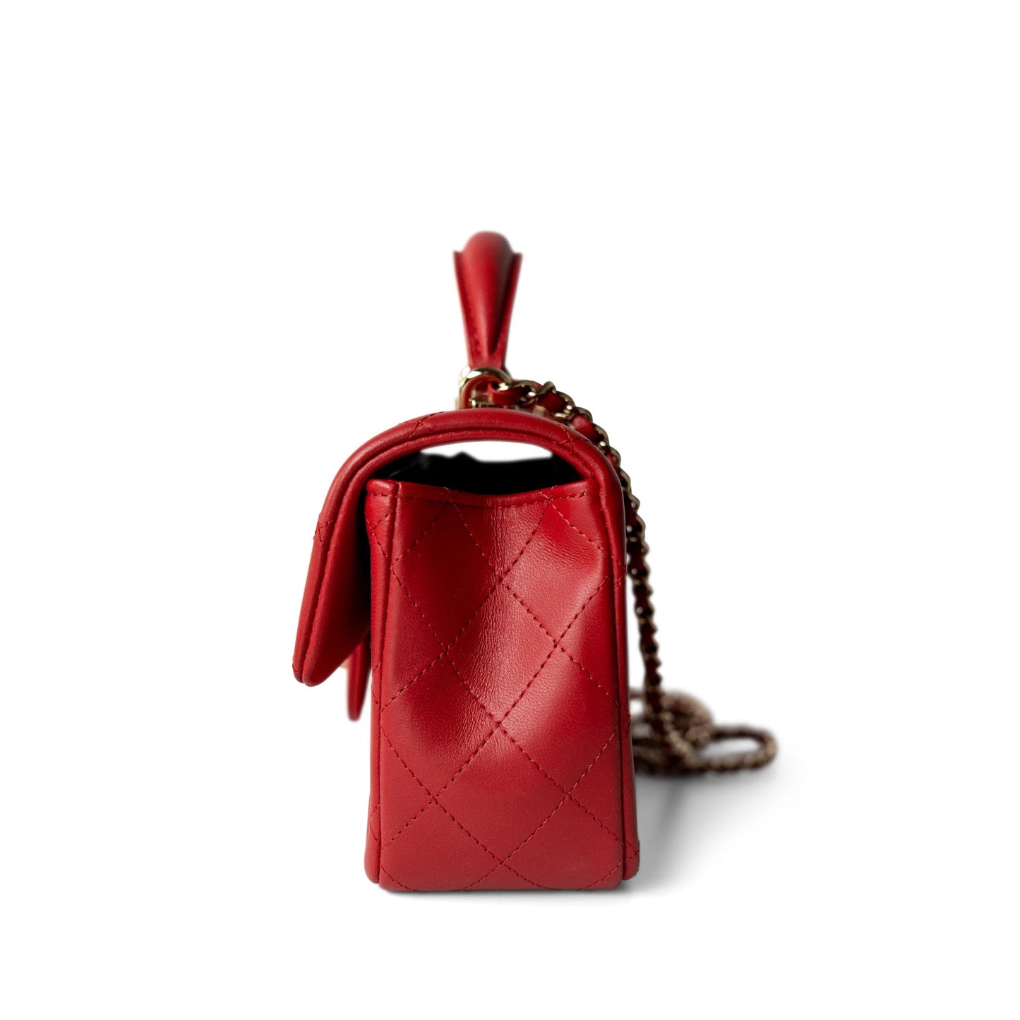 22P Red Lambskin Mini Top Handle Light Gold Hardware