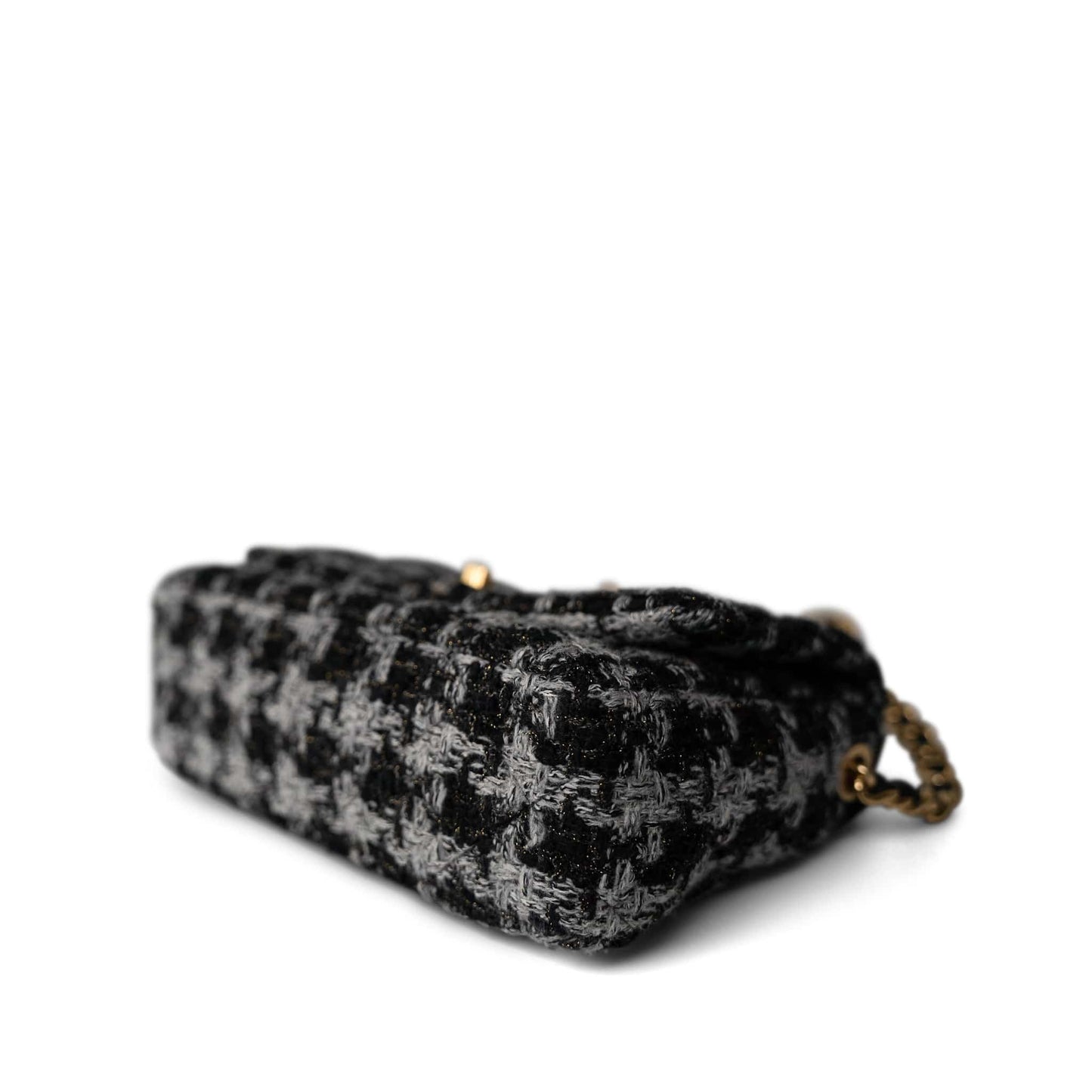 Wool Tweed Quilted Elegant Chain Flap Black Grey