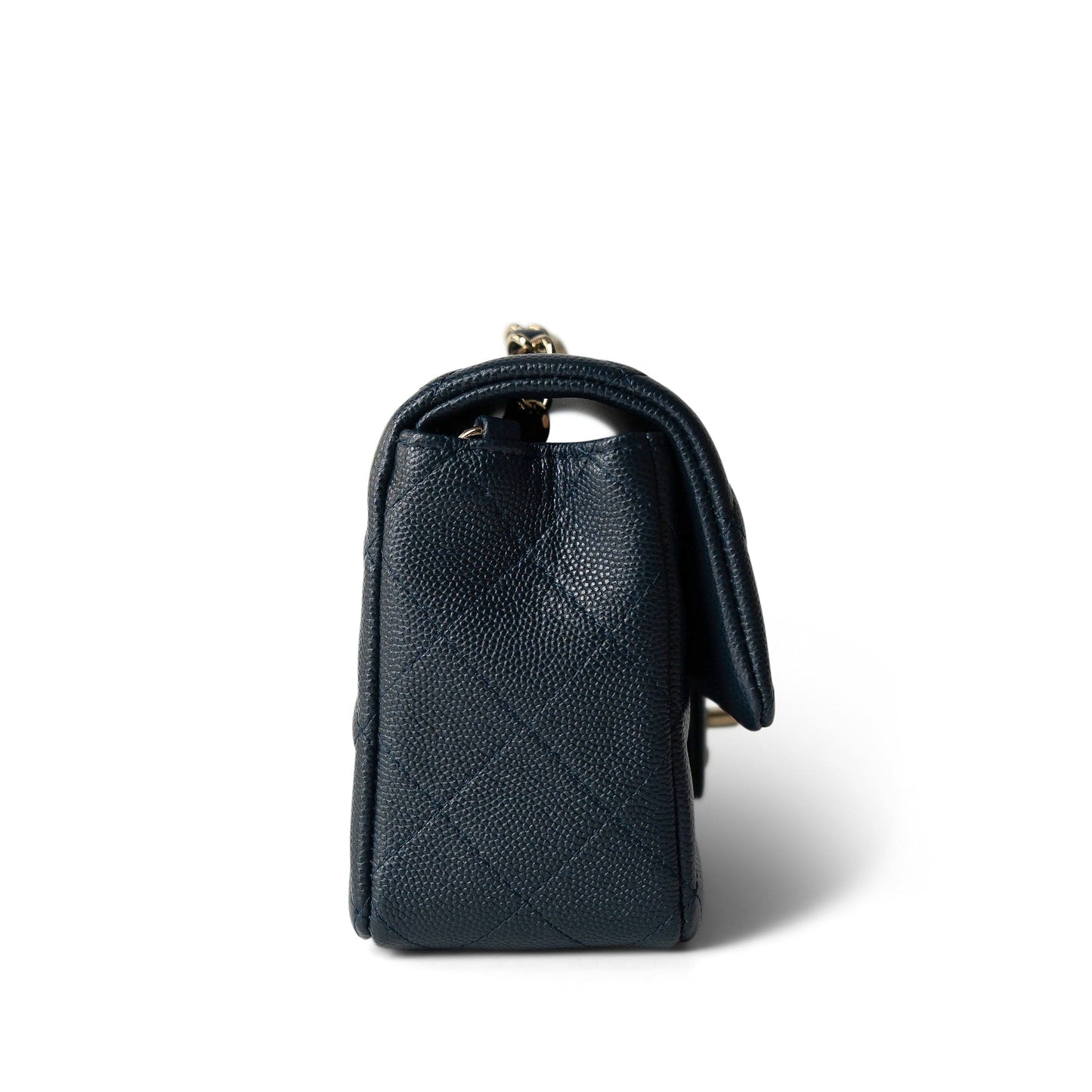 18B Navy Caviar Quilted Mini Rectangular Light Gold Hardware