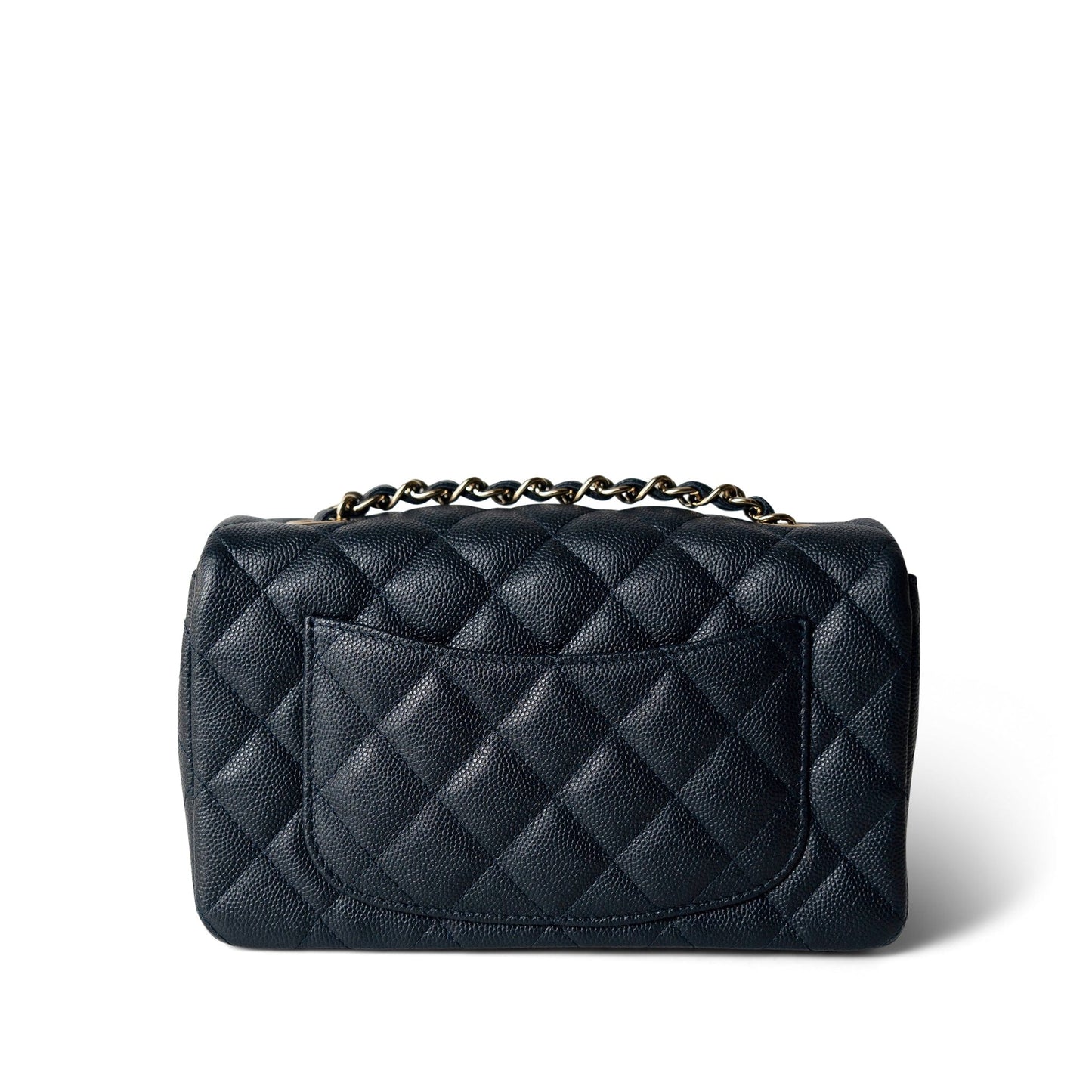 18B Navy Caviar Quilted Mini Rectangular Light Gold Hardware