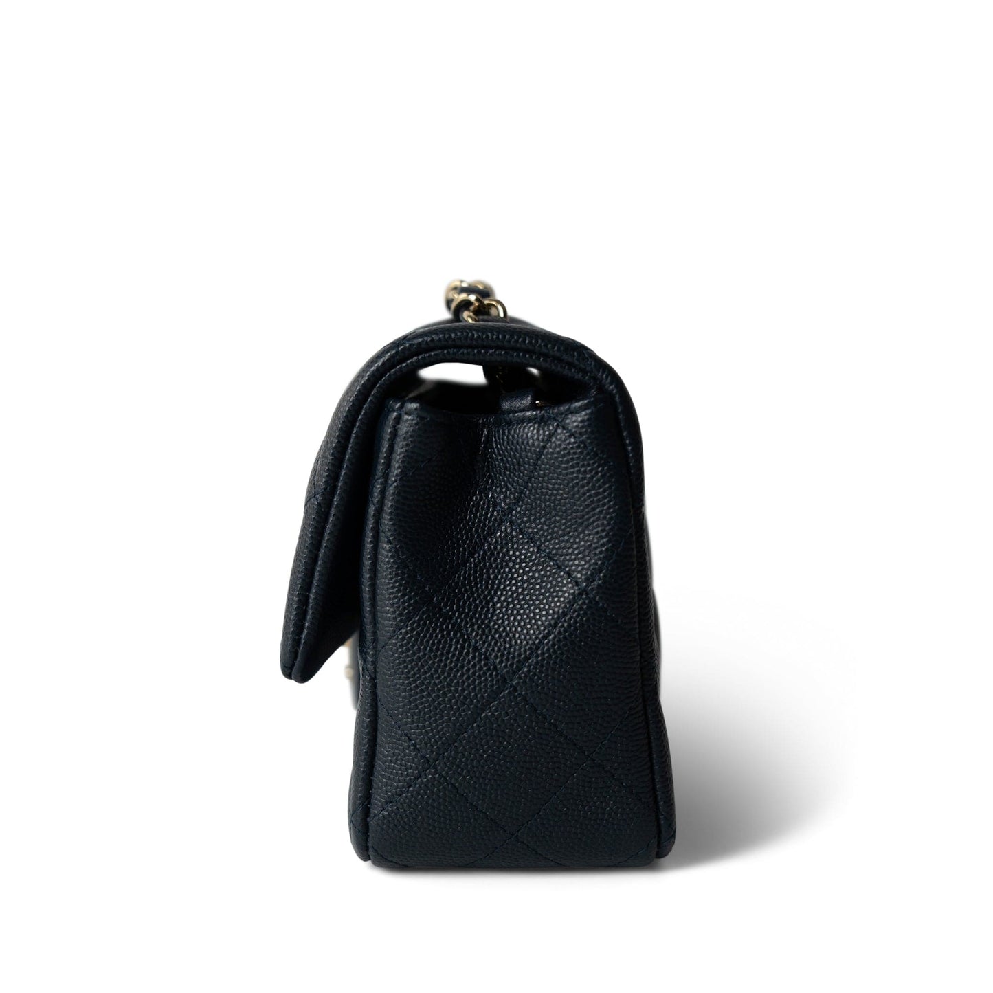 18B Navy Caviar Quilted Mini Rectangular Light Gold Hardware