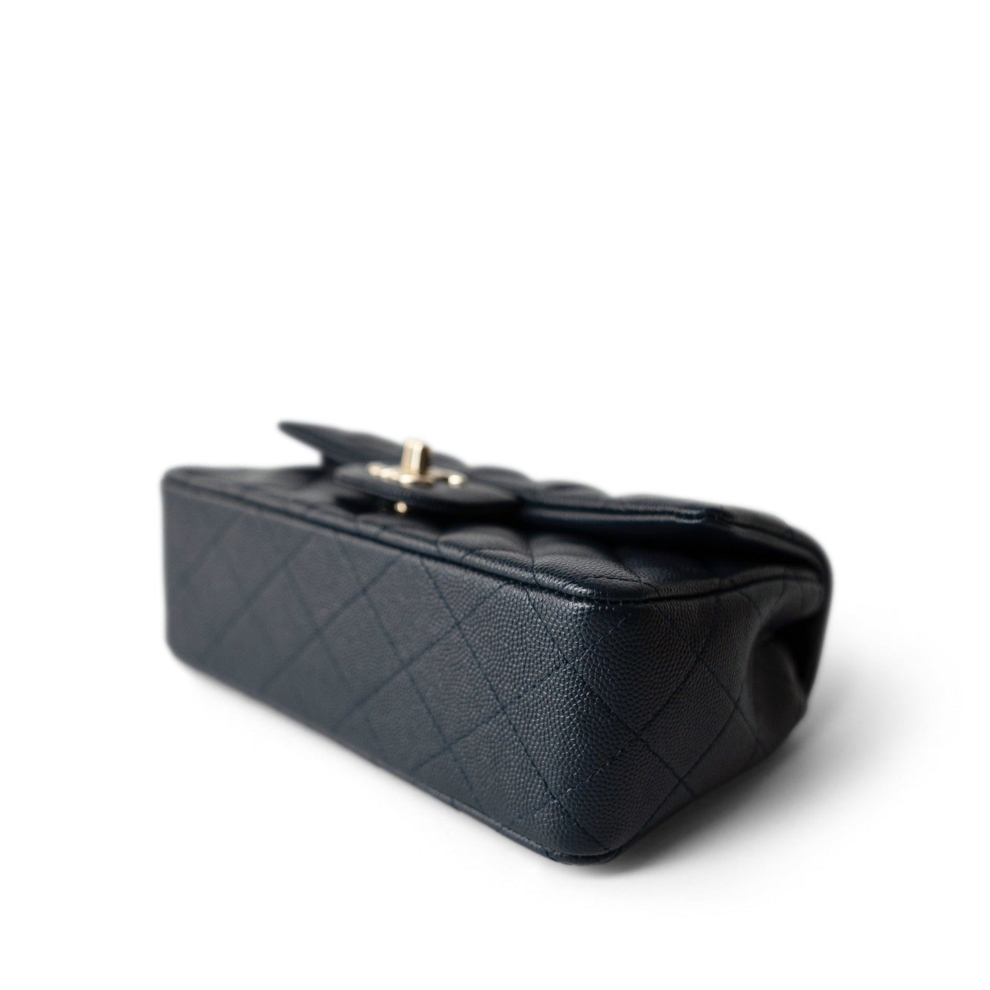 18B Navy Caviar Quilted Mini Rectangular Light Gold Hardware