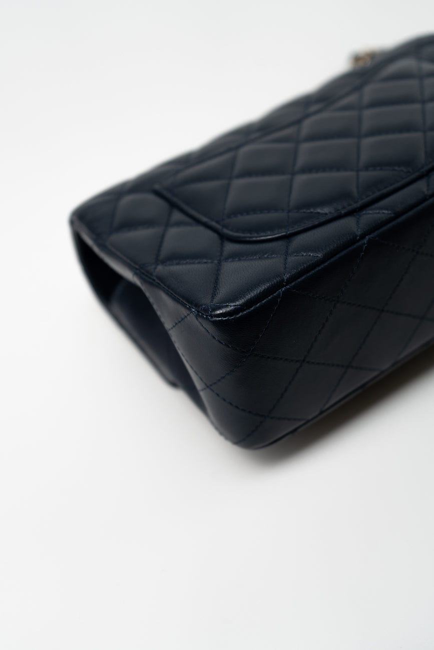 Navy Blue Lambskin Quilted Mini Rectangular Flap Bag LGHW