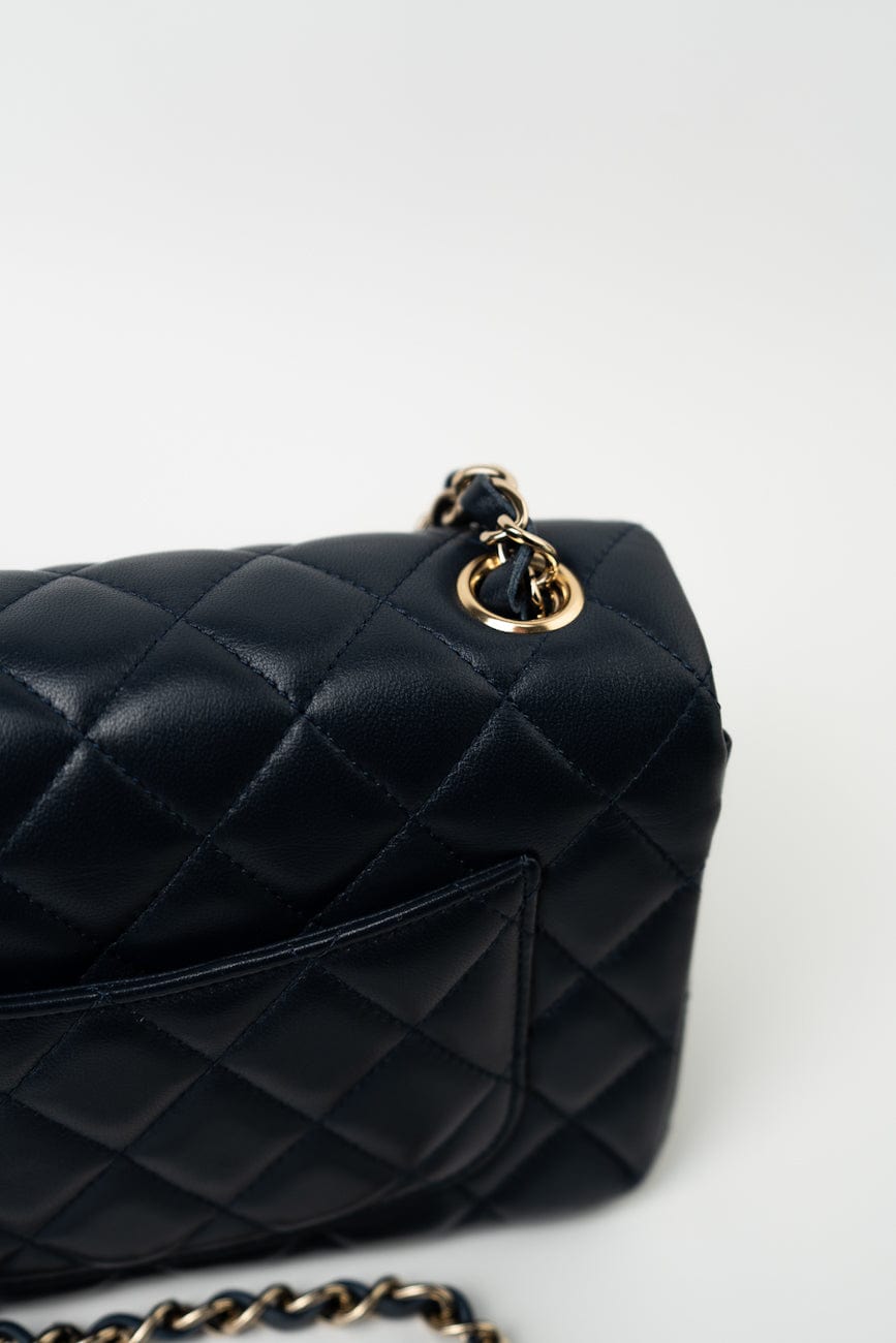 Navy Blue Lambskin Quilted Mini Rectangular Flap Bag LGHW