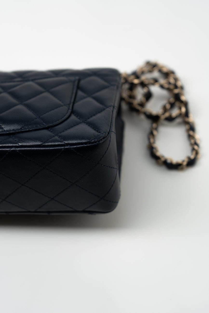 Navy Blue Lambskin Quilted Mini Rectangular Flap Bag LGHW