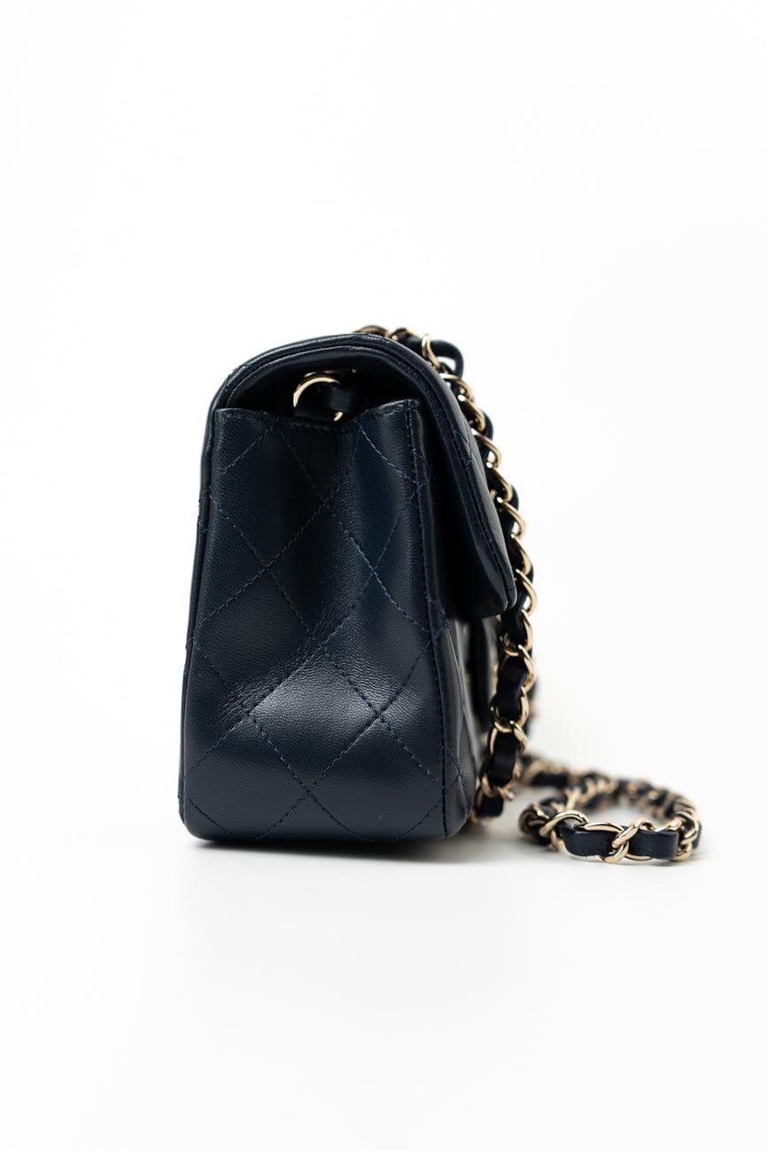 Navy Blue Lambskin Quilted Mini Rectangular Flap Bag LGHW