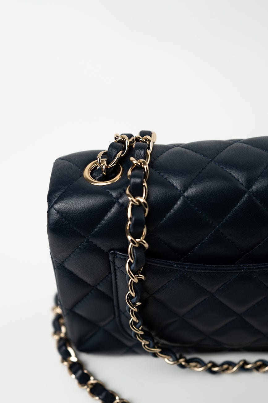 Navy Blue Lambskin Quilted Mini Rectangular Flap Bag LGHW