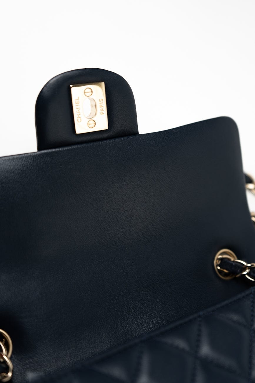 Navy Blue Lambskin Quilted Mini Rectangular Flap Bag LGHW