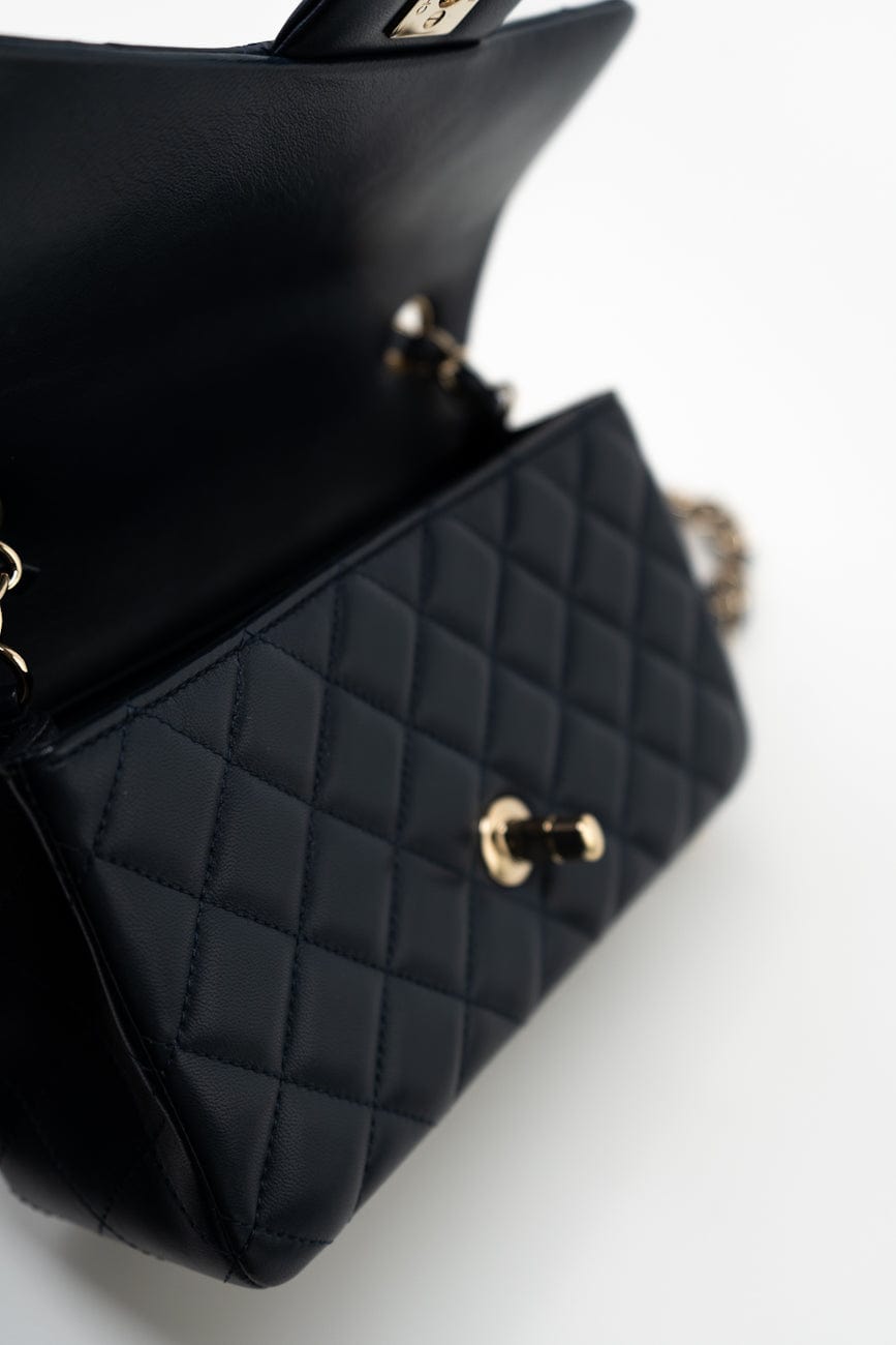 Navy Blue Lambskin Quilted Mini Rectangular Flap Bag LGHW