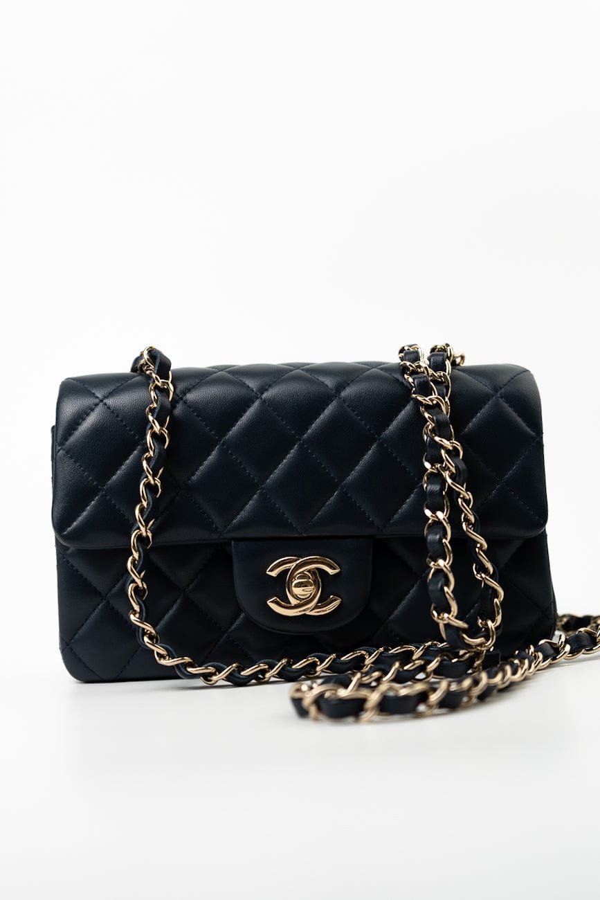 Navy Blue Lambskin Quilted Mini Rectangular Flap Bag LGHW