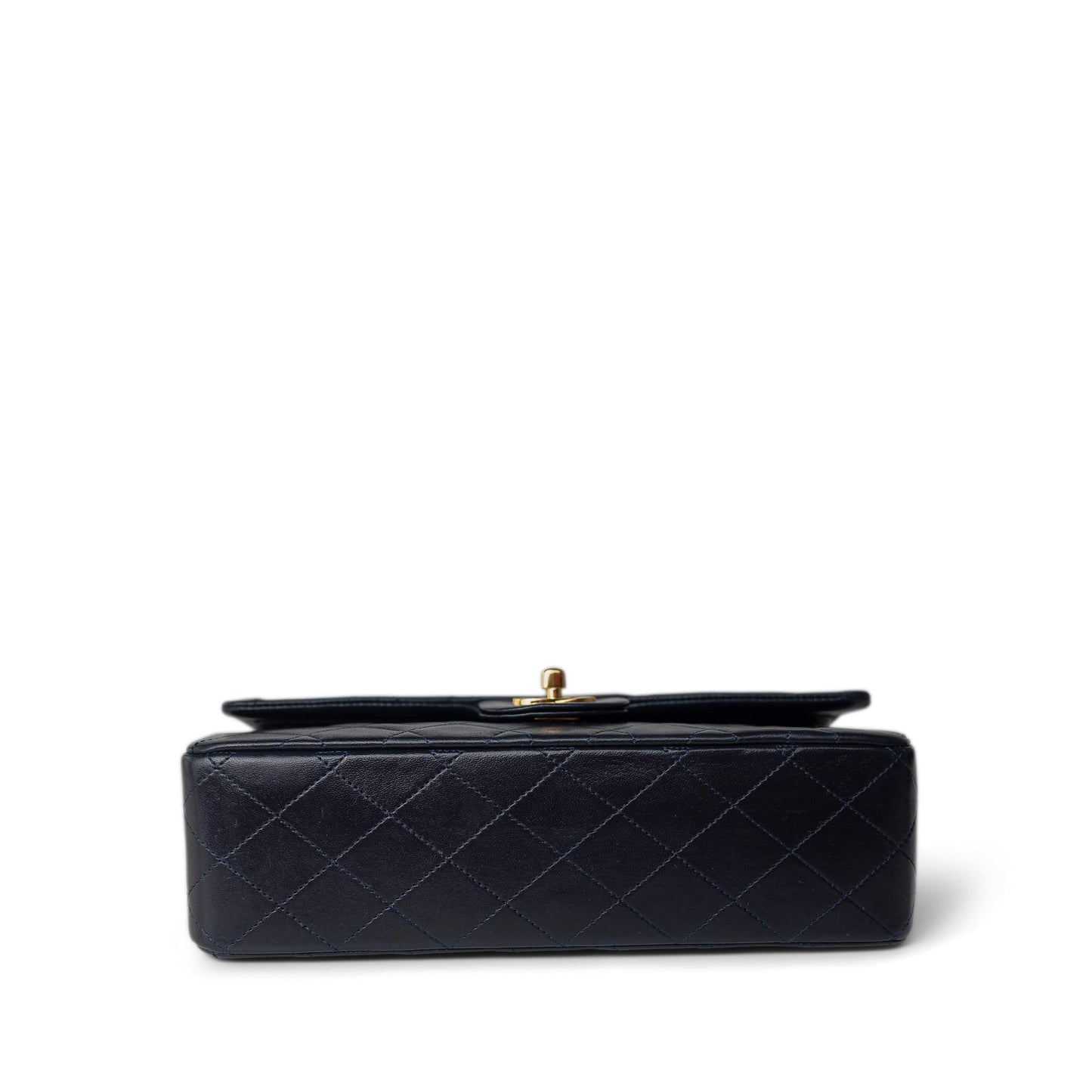 Vintage Navy Lambskin Quilted Classic Flap Medium Gold Hardware