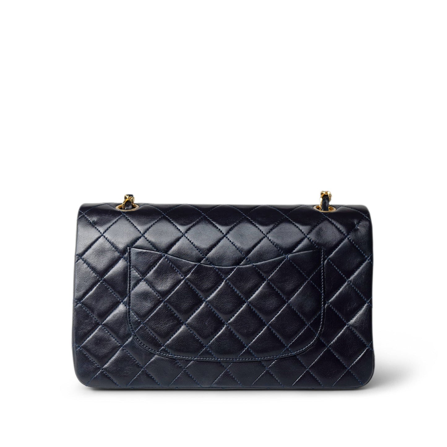 Vintage Navy Lambskin Quilted Classic Flap Medium Gold Hardware