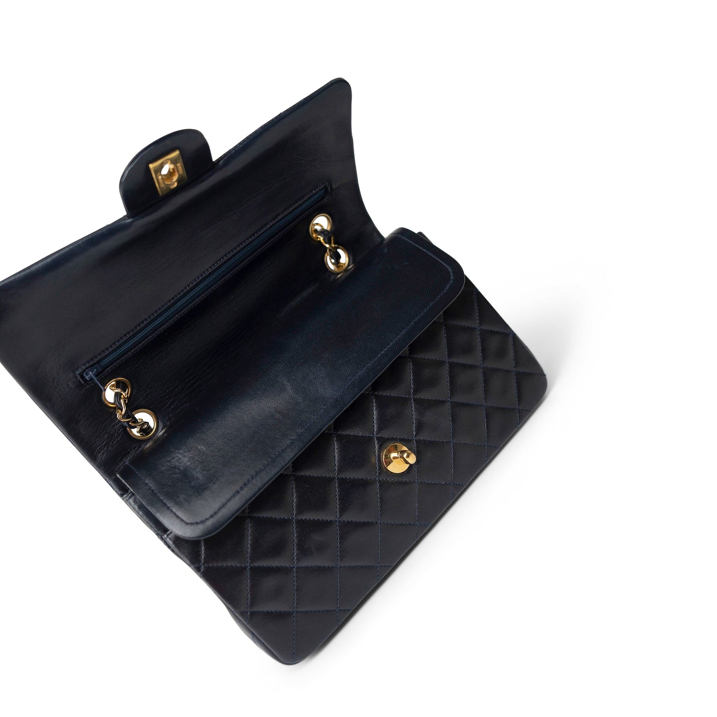 Vintage Navy Lambskin Quilted Classic Flap Medium Gold Hardware