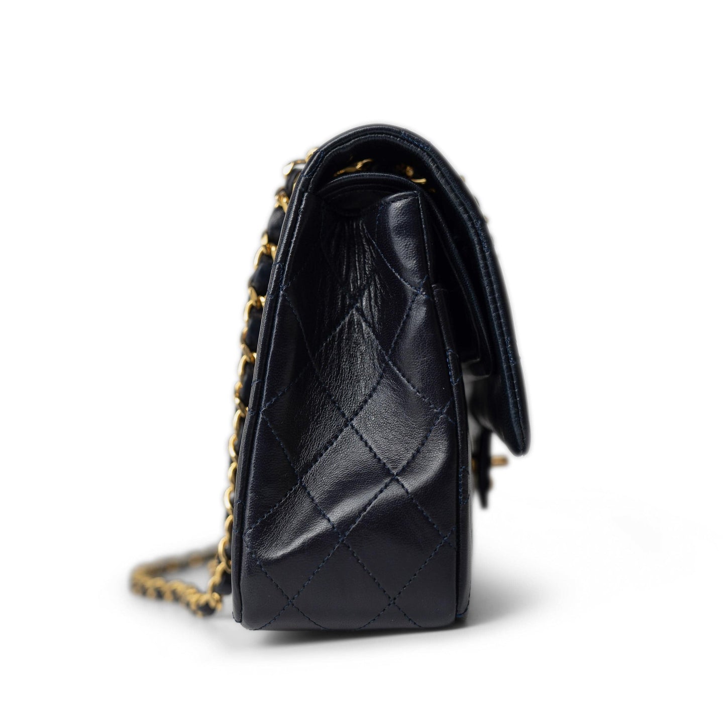 Vintage Navy Lambskin Quilted Classic Flap Medium Gold Hardware