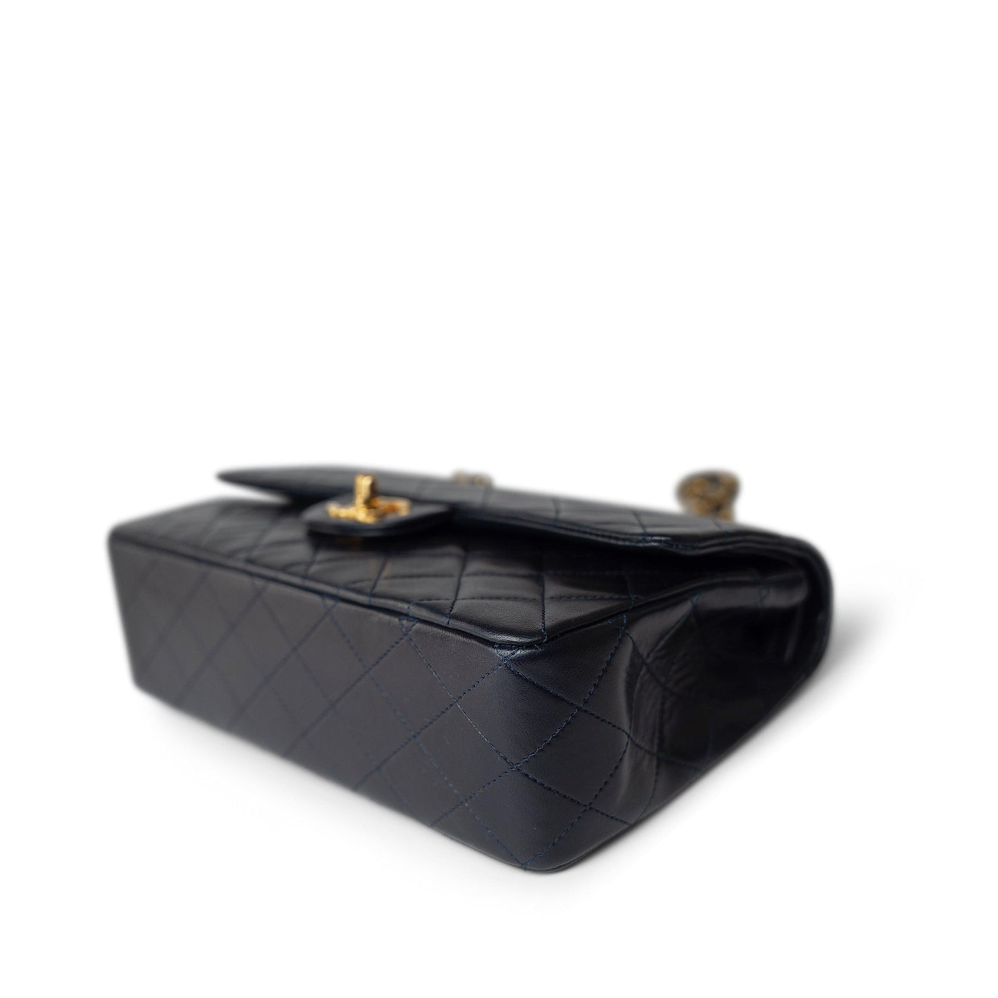 Vintage Navy Lambskin Quilted Classic Flap Medium Gold Hardware