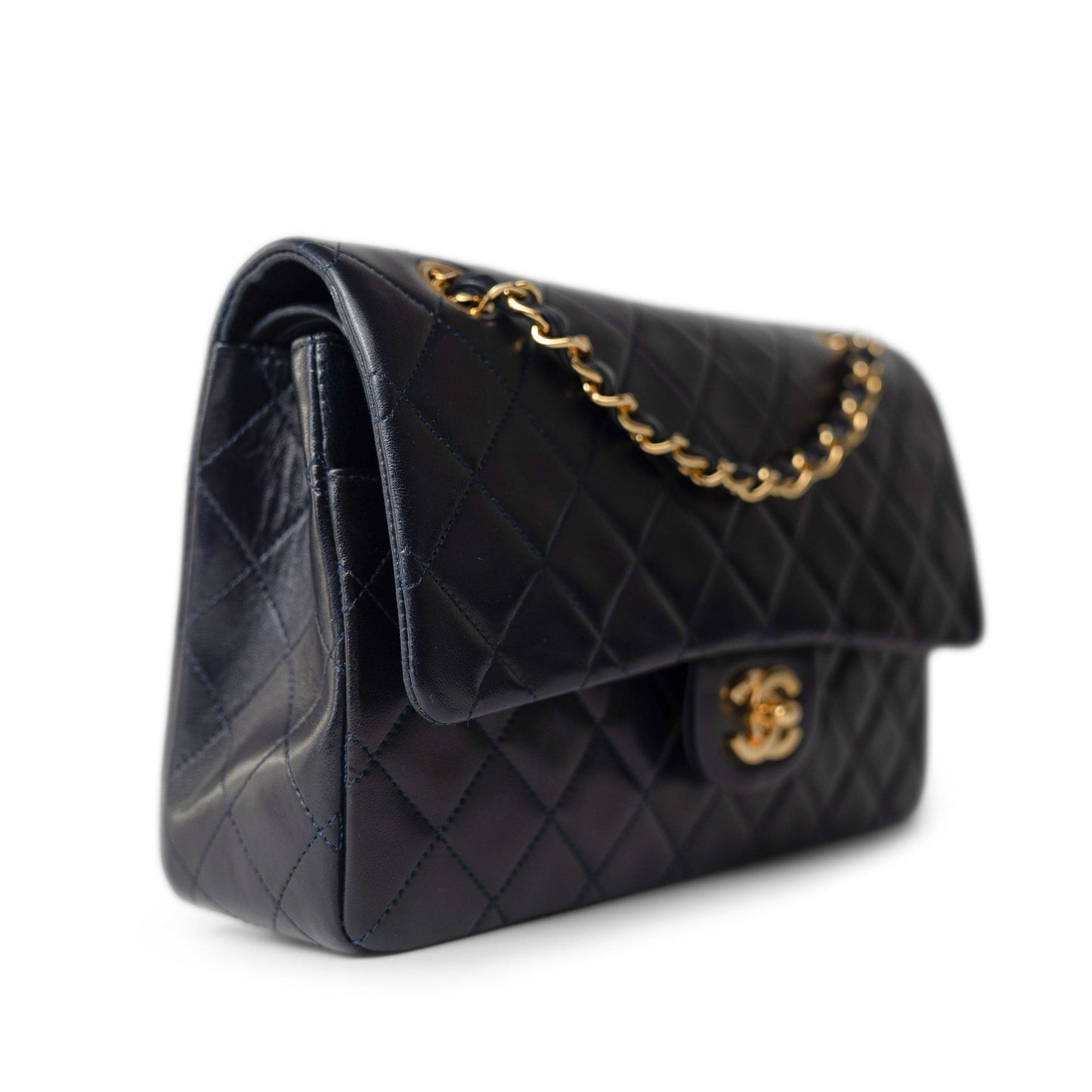 Vintage Navy Lambskin Quilted Classic Flap Medium Gold Hardware
