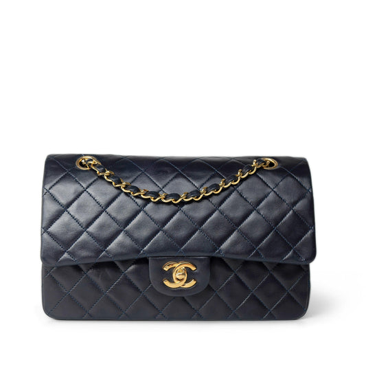 Vintage Navy Lambskin Quilted Classic Flap Medium Gold Hardware