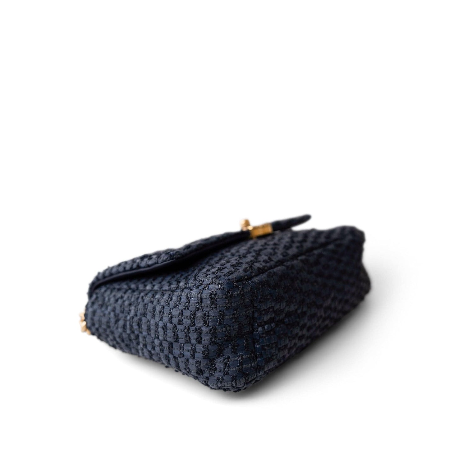 Navy Raffia Quilted 19 Flap Small Mixed Hardware