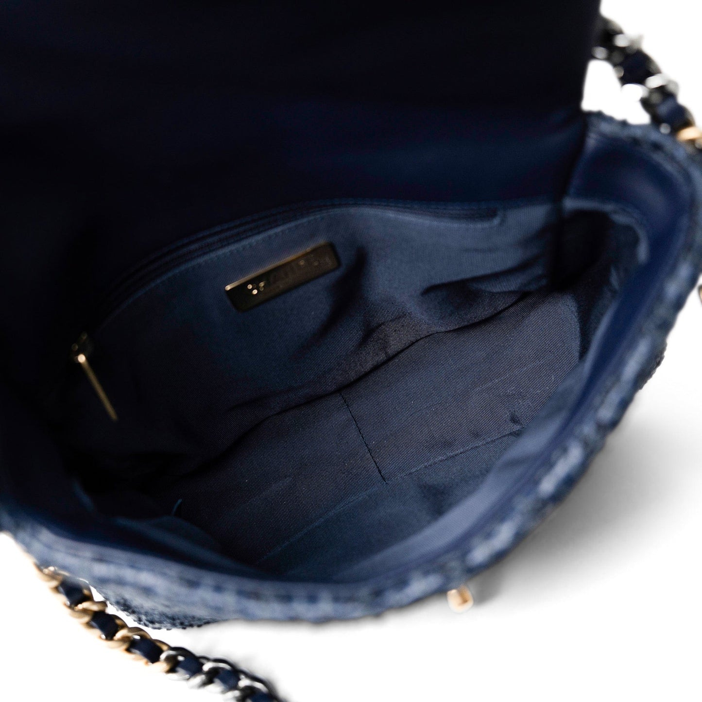 Navy Raffia Quilted 19 Flap Small Mixed Hardware