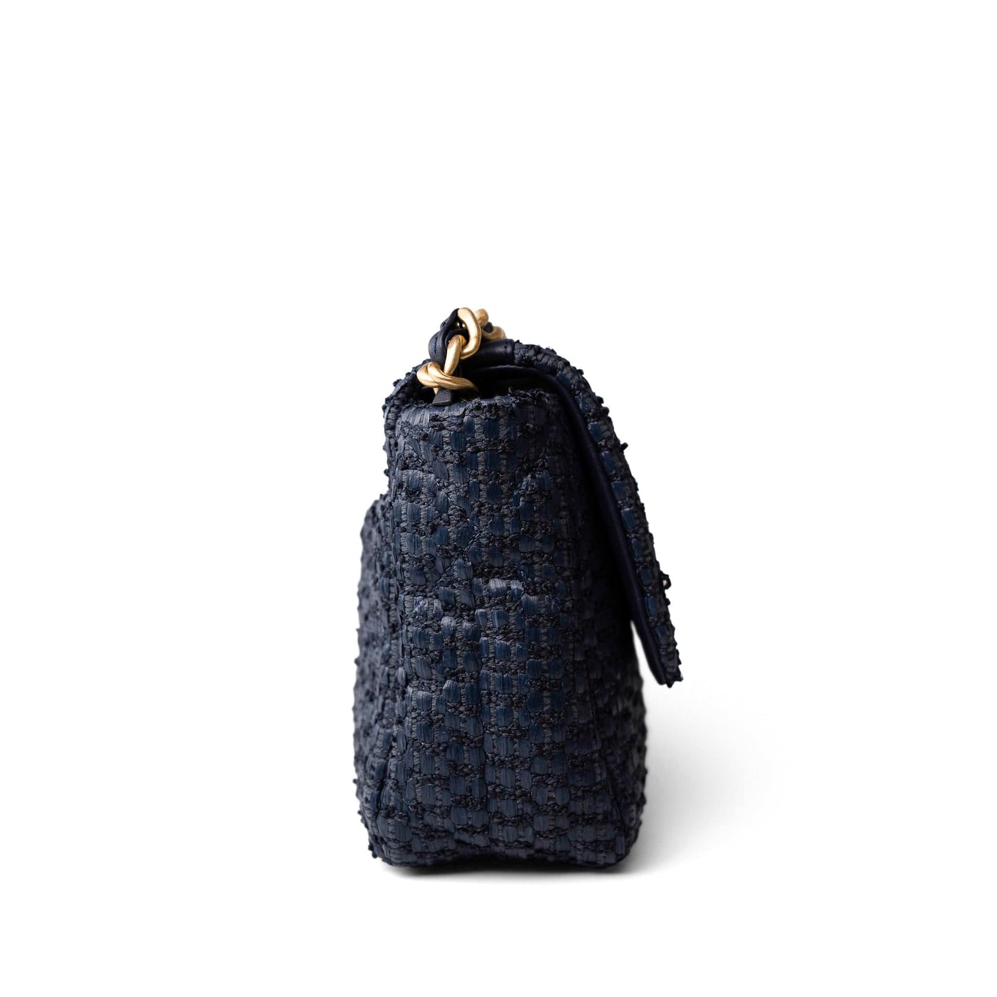 Navy Raffia Quilted 19 Flap Small Mixed Hardware