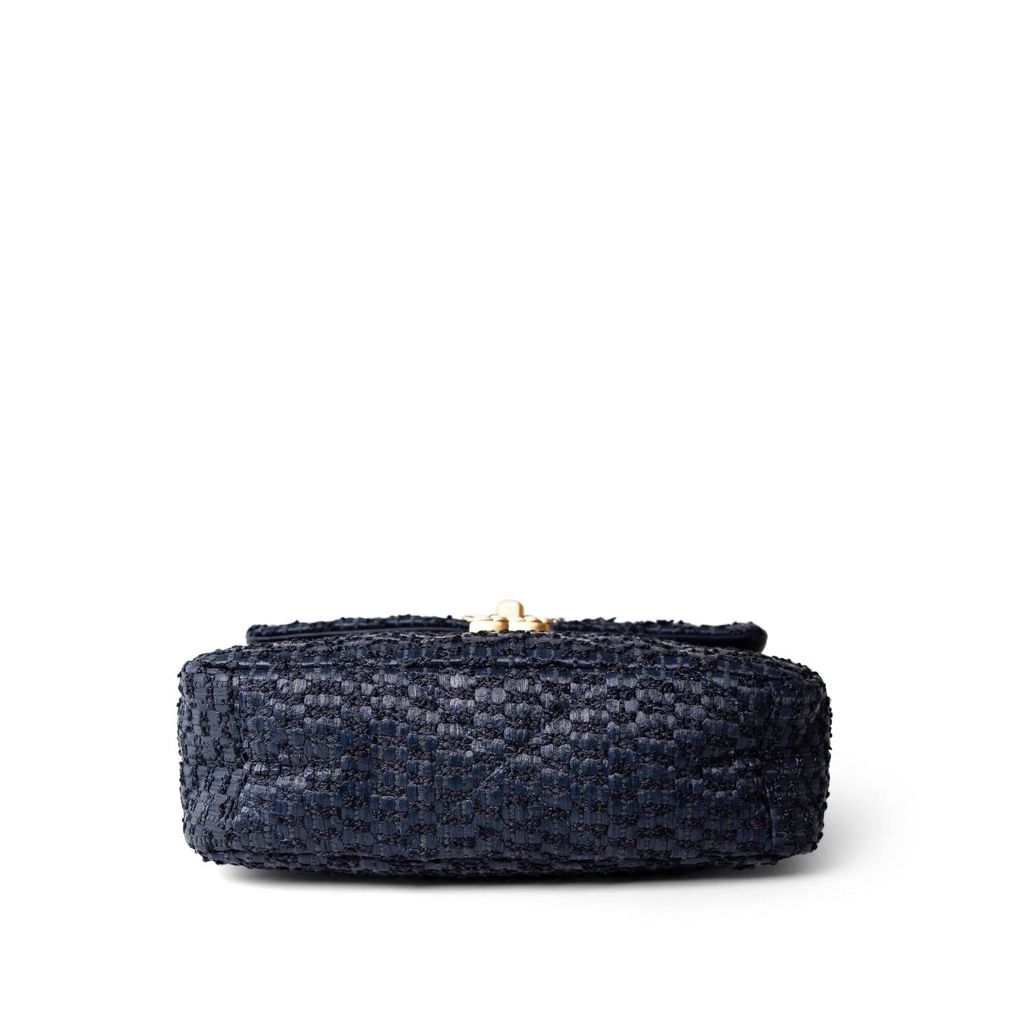 Navy Raffia Quilted 19 Flap Small Mixed Hardware