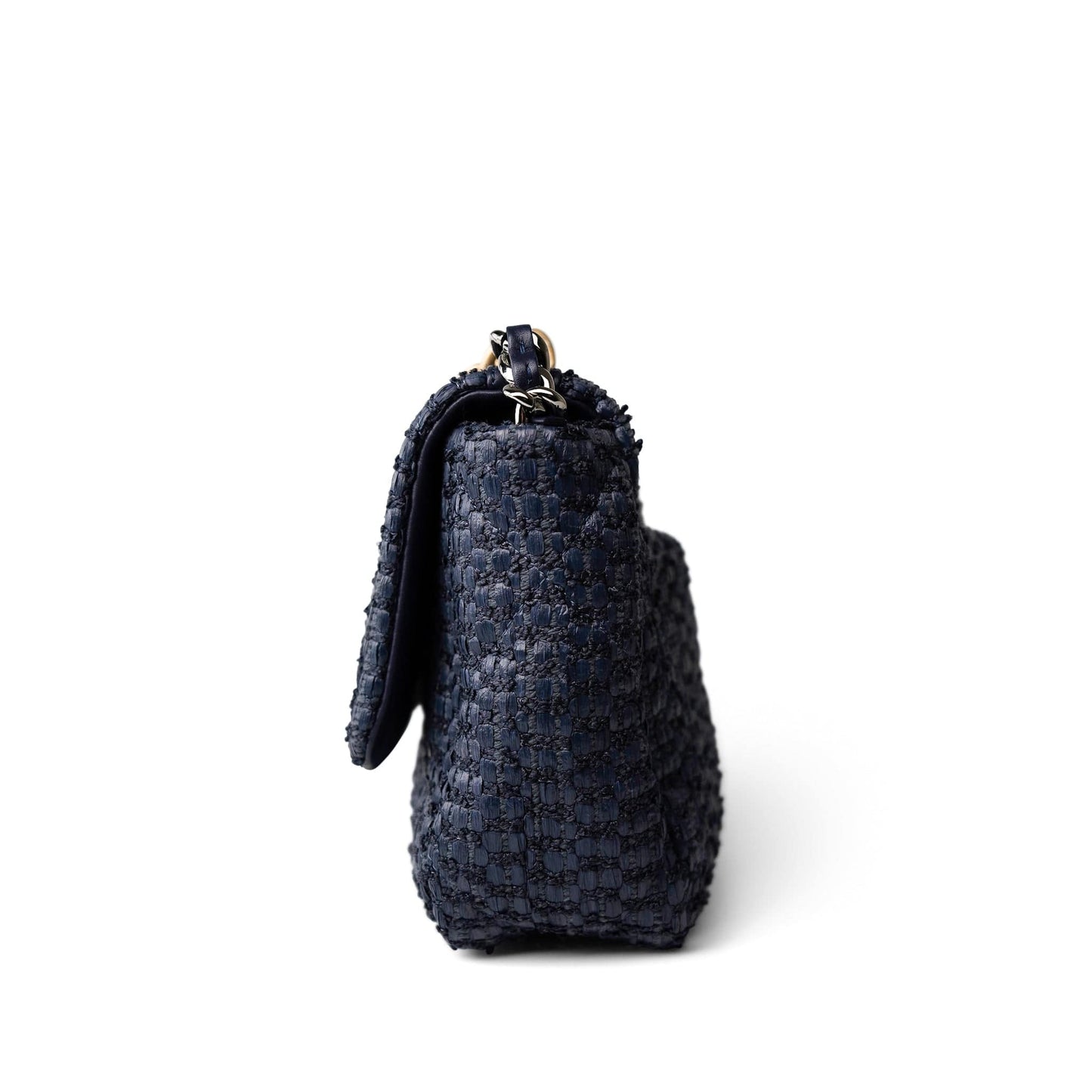 Navy Raffia Quilted 19 Flap Small Mixed Hardware